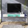 70in TV Stand with RGB Lights, Entertainment Center Media Console, Wall Mounted Shelf Media Console Cabinet for Storage for 65/70/75 Inch TVs, White view 1