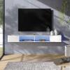 70in TV Stand with RGB Lights, Entertainment Center Media Console, Wall Mounted Shelf Media Console Cabinet for Storage for 65/70/75 Inch TVs, White view 3
