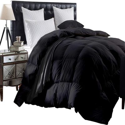 1-Piece All Season Luxurious 800TC Down Alternative Comforter, 100% Egyptian Cotton 100 GSM Comforter Only- California Queen Black Solid