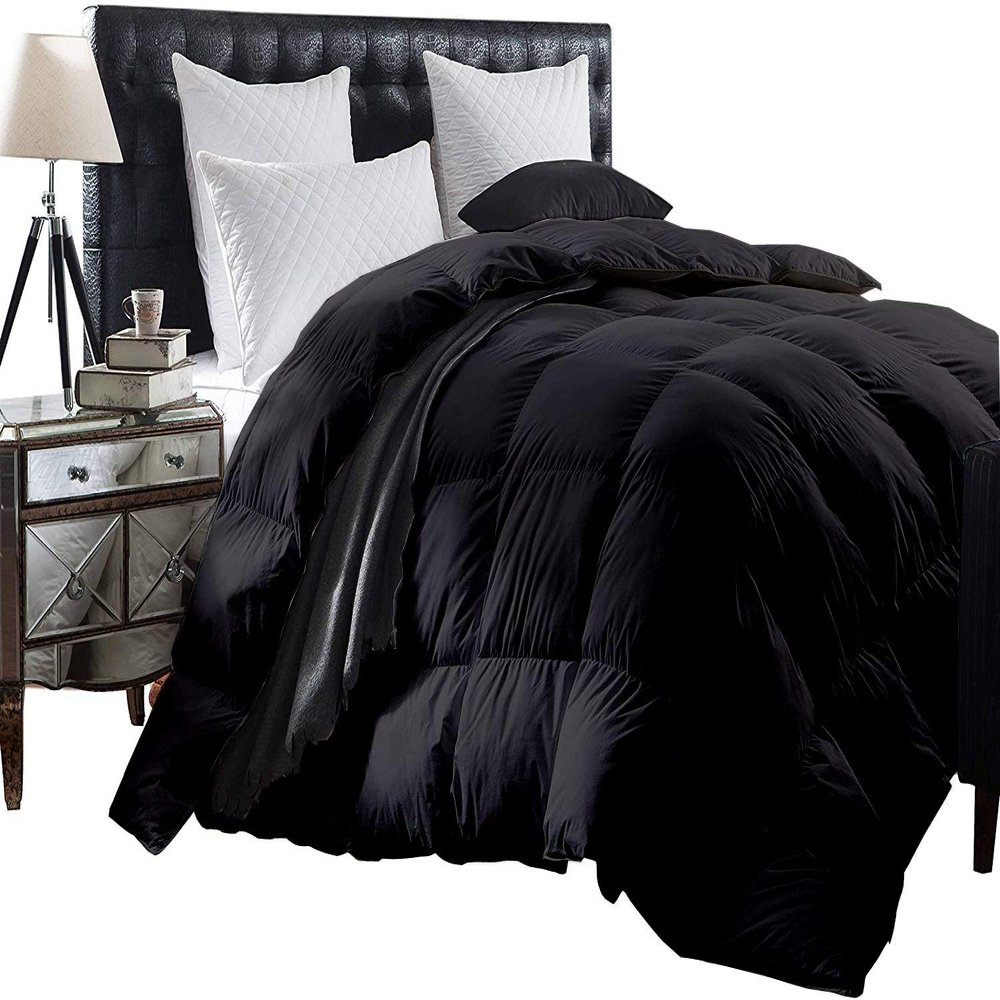 1-Piece All Season Luxurious 800TC Down Alternative Comforter, 100% Egyptian Cotton 100 GSM Comforter Only- California Queen Black Solid
