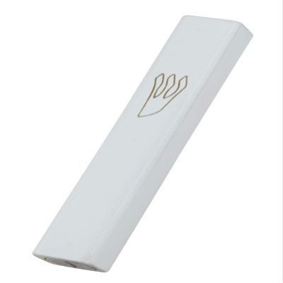 Peer Hastam Wood Mezuzah with Gold or Silver Shin (7.0" - up to 6.0" Scroll) (White with Gold Shin)