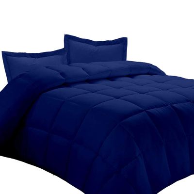 AMAY 100% Egyptian Cotton 3 Piece-All-Season Down Alternative Comforter Set Box Stitched 800 Thread-Count 100 GSM - Hospital Twin Royal Blue Solid