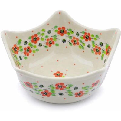 Polmedia Polish Pottery Star Shaped Bowl 7-inch - Poppy Flower Pattern Handmade in Boleslawiec Poland by Ceramika Artystyczna + Certificate of Authenticity