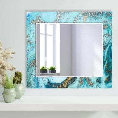 My Photostation.com Tempered Glass 35.5x24''(Horizontal) Mirror Large Wall Mirror Dining Room Mirror Decor Unique Beveled Wall Mirror Irregular Mirror Marble Silver Mirror Bathroom Mirror