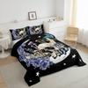 Star Moon Comforter Set Twin Size Mushroom Sugar Skull Bedding Set 2pcs for Kids Girls Boys Youth Bedroom Decor Exotic Plants Quilted Duvet Purple Flower Butterfly Duvet Insert,Black White view 2