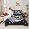 Star Moon Comforter Set Twin Size Mushroom Sugar Skull Bedding Set 2pcs for Kids Girls Boys Youth Bedroom Decor Exotic Plants Quilted Duvet Purple Flower Butterfly Duvet Insert,Black White view 3