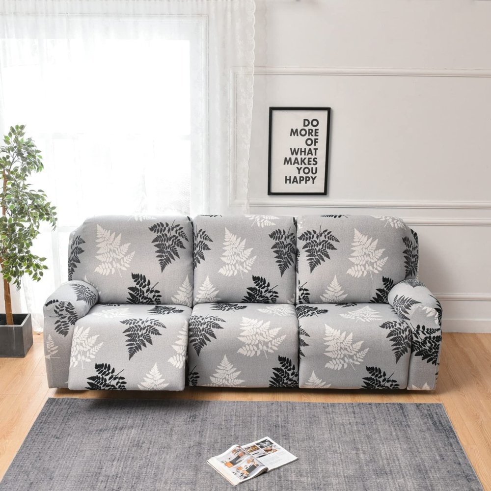 8-Piece Stretch Loveseat Recliner Slipcovers, Printed 3 Seat Recliner Sofa Cover Non Slip Reclining Sofa Slipcover Furniture Protector with Pocket-I||3 Seat