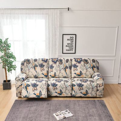 8-Piece Stretch Loveseat Recliner Slipcovers, Printed 3 Seat Recliner Sofa Cover Non Slip Reclining Sofa Slipcover Furniture Protector with Pocket-M||3 Seat