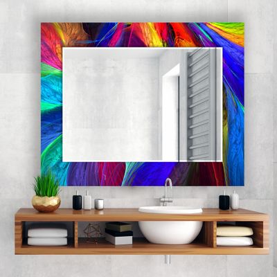 My Photostation.com Tempered Glass 24x35.5''(Vertical) Mirror Large Wall Mirror Dining Room Mirror Decor Unique Beveled Wall Mirror Pink Fractal Mirror Neon Abstract Mirror Bathroom Mirror