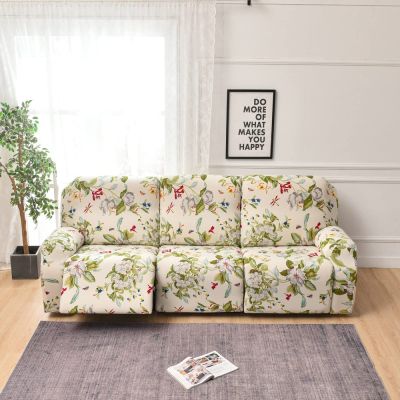 8-Piece Stretch Loveseat Recliner Slipcovers, Printed 3 Seat Recliner Sofa Cover Non Slip Reclining Sofa Slipcover Furniture Protector with Pocket-D||3 Seat