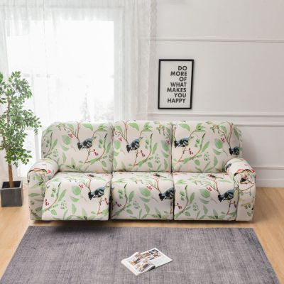 8-Piece Stretch Loveseat Recliner Slipcovers, Printed 3 Seat Recliner Sofa Cover Non Slip Reclining Sofa Slipcover Furniture Protector with Pocket-L||3 Seat