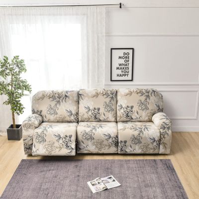 8-Piece Stretch Loveseat Recliner Slipcovers, Printed 3 Seat Recliner Sofa Cover Non Slip Reclining Sofa Slipcover Furniture Protector with Pocket-F||3 Seat