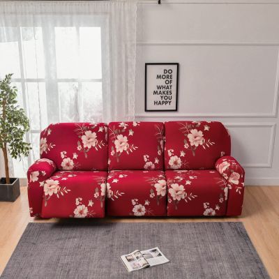 8-Piece Stretch Loveseat Recliner Slipcovers, Printed 3 Seat Recliner Sofa Cover Non Slip Reclining Sofa Slipcover Furniture Protector with Pocket-E||3 Seat