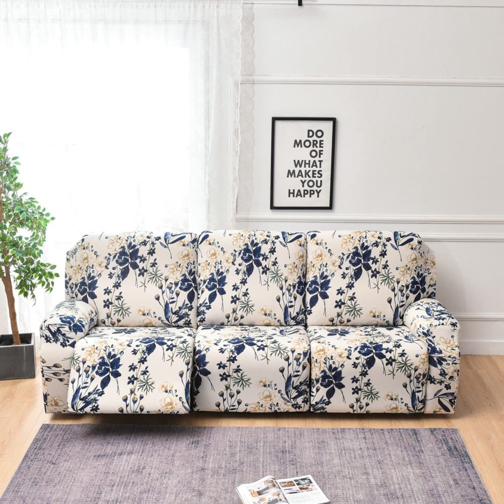 8-Piece Stretch Loveseat Recliner Slipcovers, Printed 3 Seat Recliner Sofa Cover Non Slip Reclining Sofa Slipcover Furniture Protector with Pocket-H||3 Seat