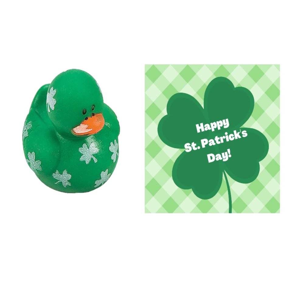 Biblebanz St. Patricks Day Mini Shamrock Rubber Ducks with Cards  24 Bulk Party Favors