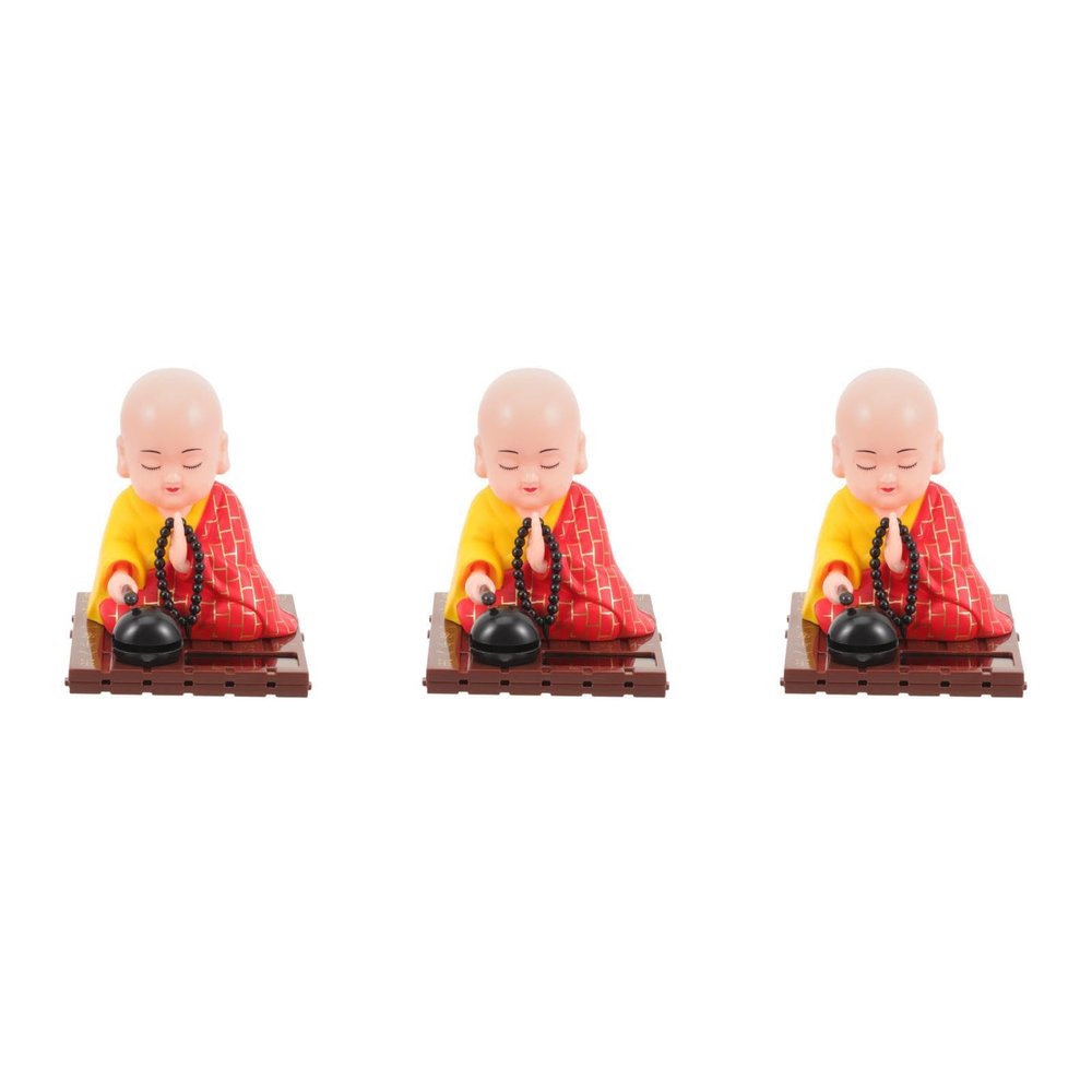 NUOBESTY Solar Powered Shaking Head Monk Figurine Buddha Statue with Wooden Fish for Car Dashboard and Home D Cor Compact 3.54X8.85X2.95 Inch