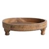 Boho Footed Wood Tray with Carved Design, Natural view 1