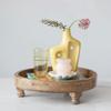 Boho Footed Wood Tray with Carved Design, Natural view 3