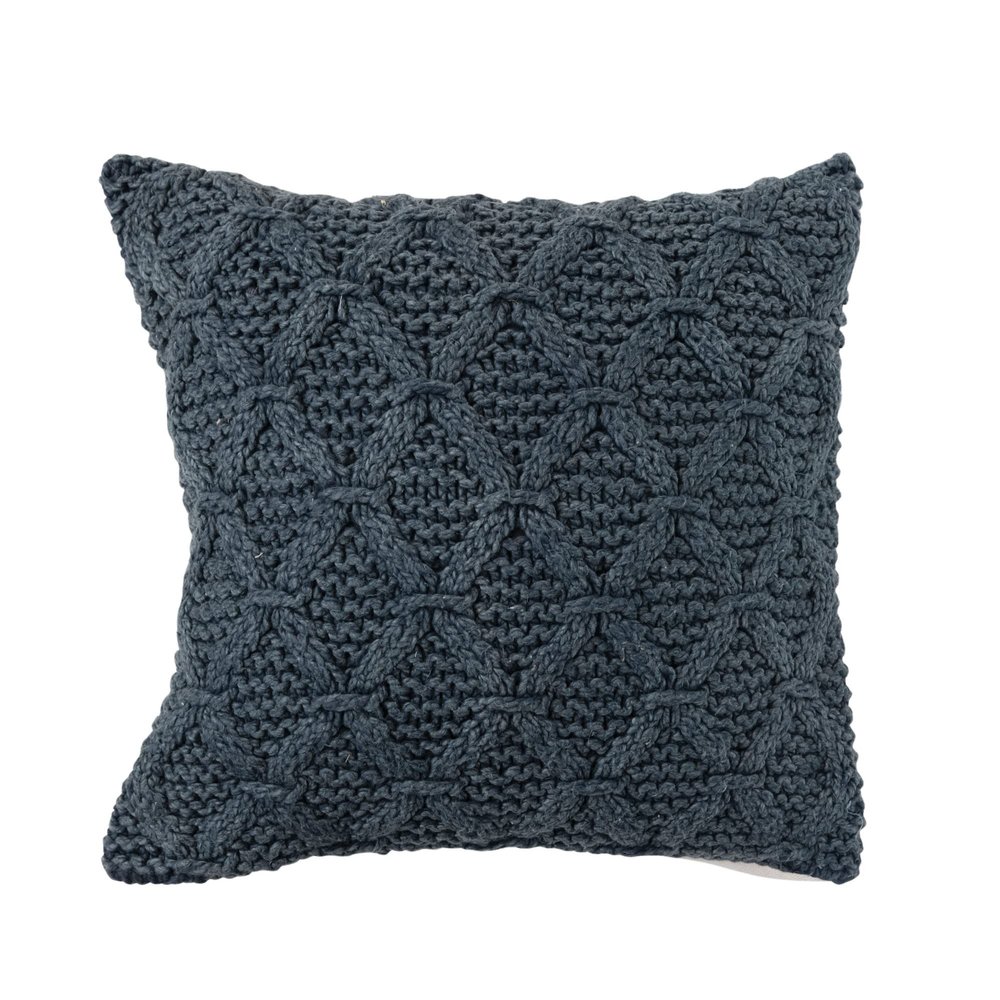 Creative Co-Op Knitted Punch Hook Throw, Navy Pillow Cover, 18" x 18"