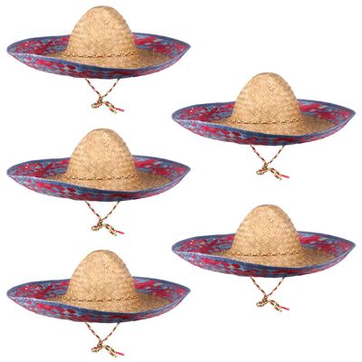 5PCS Wide Straw Sombreros, 18" Mexican Hats for Cinco de Mayo Fiesta Parties - Party Favors & Decorations