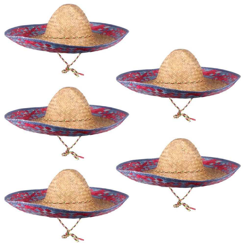 5PCS Wide Straw Sombreros, 18" Mexican Hats for Cinco de Mayo Fiesta Parties - Party Favors & Decorations