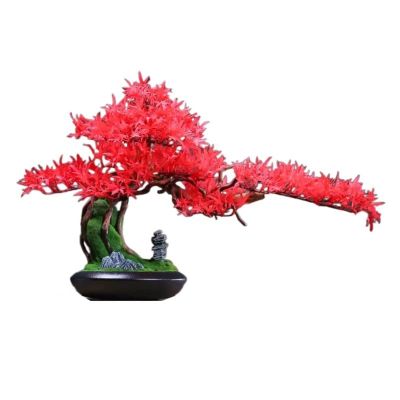 Artificial Trees Artificial Bonsai Tree 25.6 Inch Large Green Simulation Welcome Pine Bonsai Tree Indoor Living Room Desktop Decor Red Simulation Plant Simulated Pine (Color : Brass)