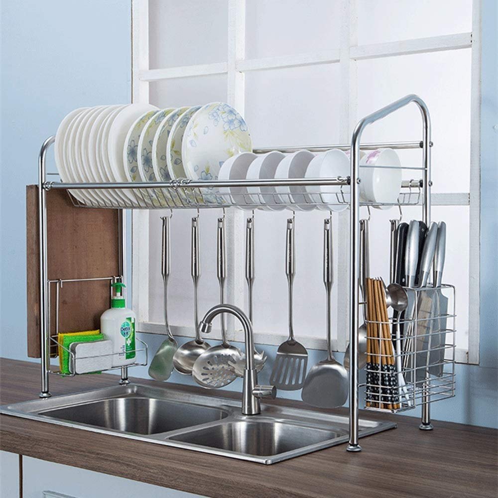 Stainless Steel Dish Drainer Over The Sink, Multipurpose Large Capacity Kitchen Rack, Space-Saving
