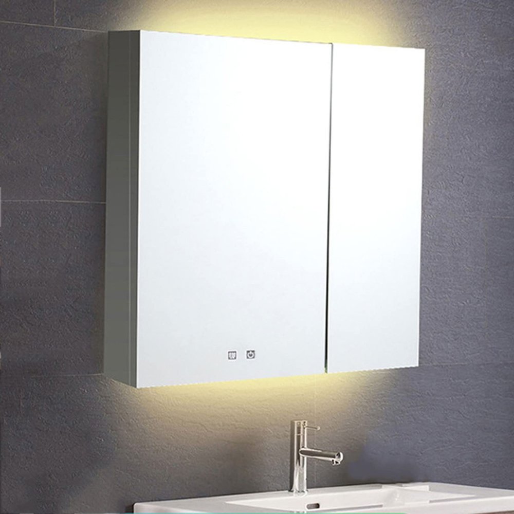 SPXMQSS Bathroom Cabinets with Lights, Bathroom Mirror Cabinet Defog Ambient Light with Shelves Cupboard Bathroom Cabinets Wall Mounted with Stepless Dimming Memory Functional 60 * 80 * 13CM