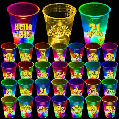 mishunyus 40 Pcs Glow 21st Birthday Party Cups - Gold 16 oz Cups for Men & Women - Happy 21st Birthday Decorations Supplies/Favors - Finally Legal, Cheers to 21 Years
