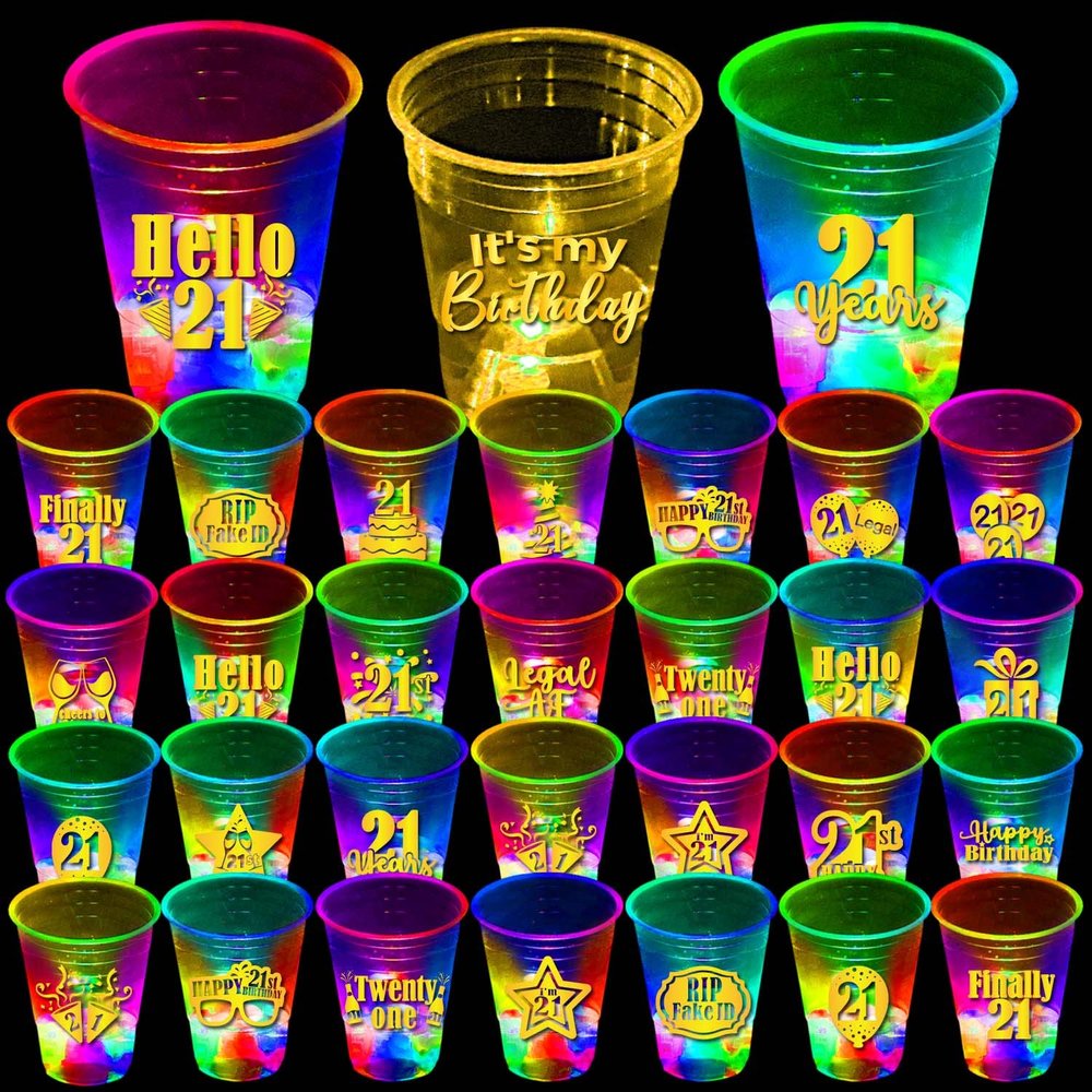 mishunyus 40 Pcs Glow 21st Birthday Party Cups - Gold 16 oz Cups for Men & Women - Happy 21st Birthday Decorations Supplies/Favors - Finally Legal, Cheers to 21 Years