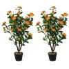 Goplus 40 Artificial Camellia Tree, 2 Pack Flower Plants Artificial Tree, Faux Floral Plant Blooming Tree in Cement Pot, Greenery Potted Plant for Indoor Outdoor Office Home Porch Decor view 1
