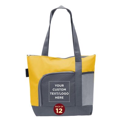 DISCOUNT PROMOS Custom Go Getter Sport Tote Beach Bags Set of 12, Personalized Bulk Pack - Reusable, Great for Shopping, Beach, Picnic, Other Outdoor Adventure - Yellow