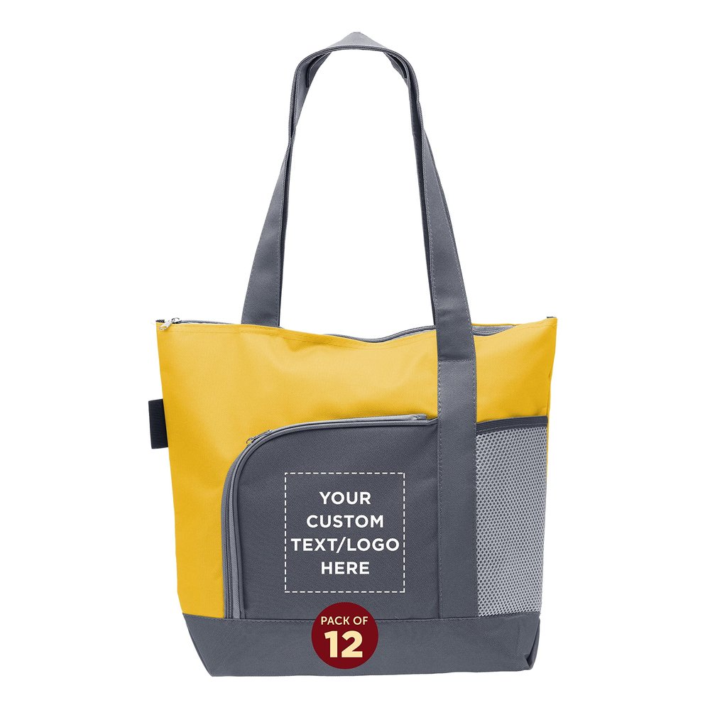 DISCOUNT PROMOS Custom Go Getter Sport Tote Beach Bags Set of 12, Personalized Bulk Pack - Reusable, Great for Shopping, Beach, Picnic, Other Outdoor Adventure - Yellow