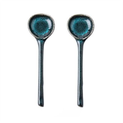 Chinese Spoon 2-piece Antique Long-handle Spoon Ceramic Dinner Spoon Creative Round Spoon Multi-function Dessert Spoon Versatile Spoon ( Color : Brass )