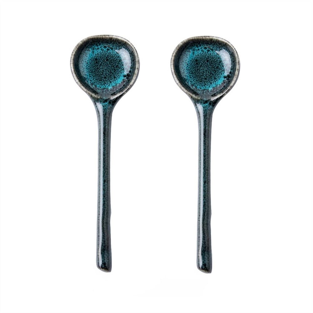 Chinese Spoon 2-piece Antique Long-handle Spoon Ceramic Dinner Spoon Creative Round Spoon Multi-function Dessert Spoon Versatile Spoon ( Color : Brass )