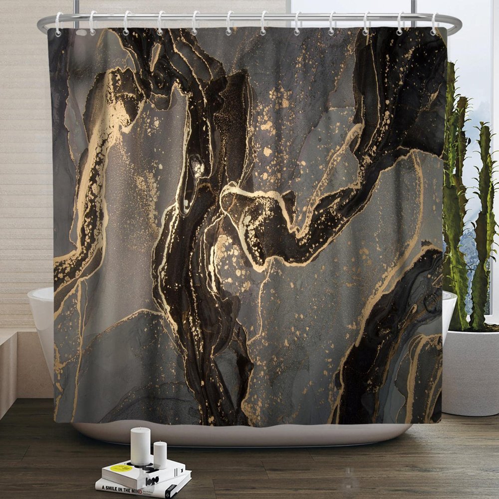 JIAMELUCK Marble Shower Curtain Abstract Art Grey Gold Geometric Pattern Creative Bathroom Bath Curtains Home Decor with Hooks 92x183cm(36" Wx72 H)