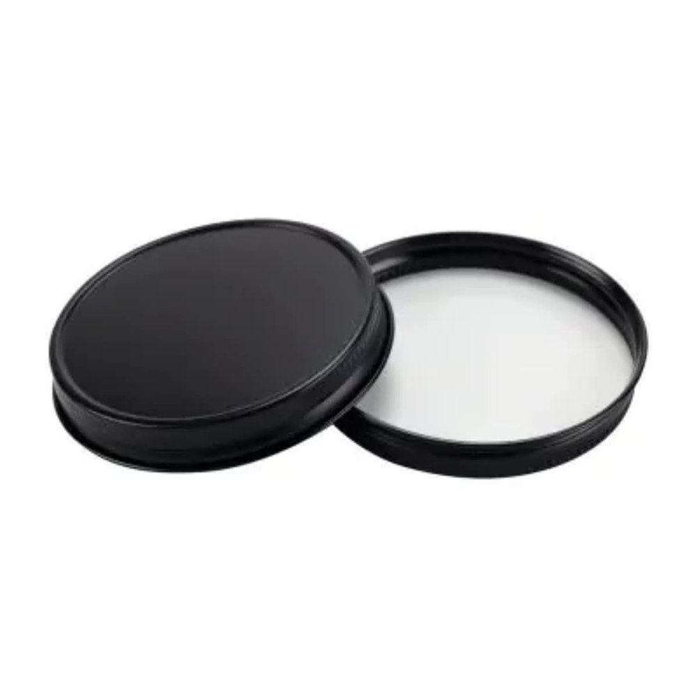 70-400 Gloss Black Metal Continuous Thread Lid with F217 Foam Liner (120 PCS. Ten Dozen) for Candle Jars, Canning Jars, Works with 70mm Thread Jars Only