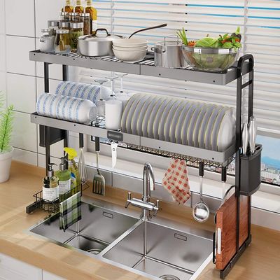 201 Stainless Steel Drain Rack, Kitchen Drain Rack Over The Sink, Dish Drainer Organizer , Space-Saving (2 Tier )