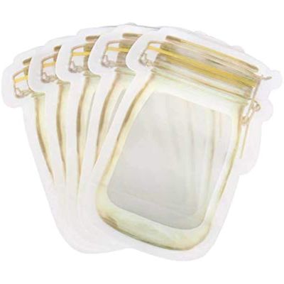 50PCS 64.2inch Mason Jar Pattern Food Storage Bag Reusable Stand Up Smell Proof Ziplock Bags Snack Saver Container Package Bag Frosted Pouches