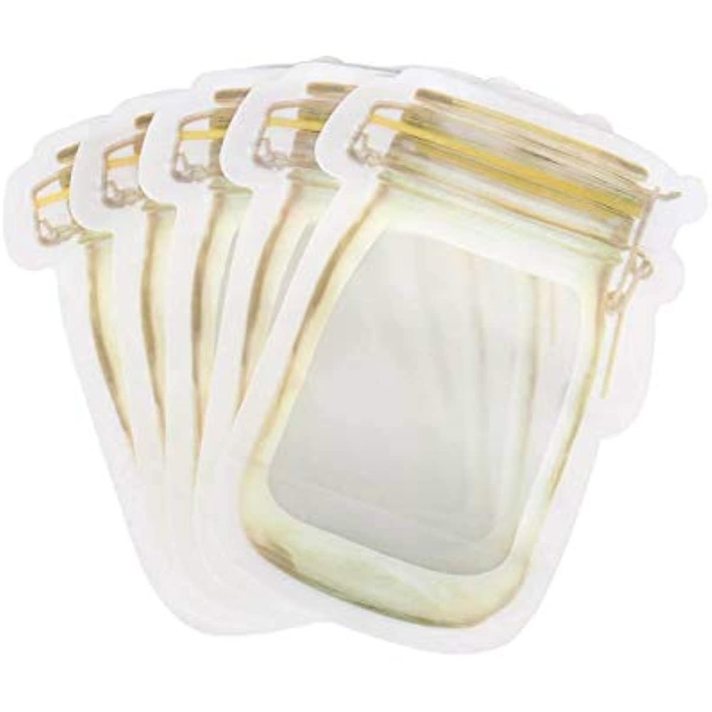 50PCS 64.2inch Mason Jar Pattern Food Storage Bag Reusable Stand Up Smell Proof Ziplock Bags Snack Saver Container Package Bag Frosted Pouches