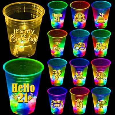 mishunyus 24 Pcs Glow 21st Birthday Party Cups - Gold 16 oz Cups for Men & Women - Happy 21st Birthday Decorations Supplies/Favors - Finally Legal, Cheers to 21 Years