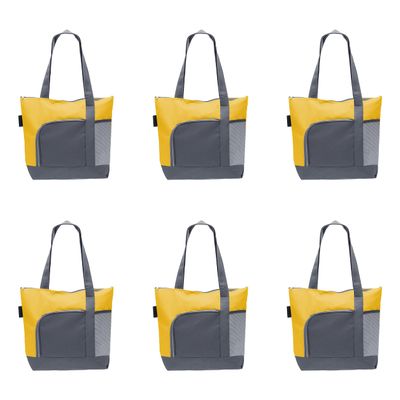 DISCOUNT PROMOS Go Getter Sport Tote Beach Bags Set of 6, Bulk Pack - Reusable, Great for Shopping, Beach, Picnic, Other Outdoor Adventure - Yellow