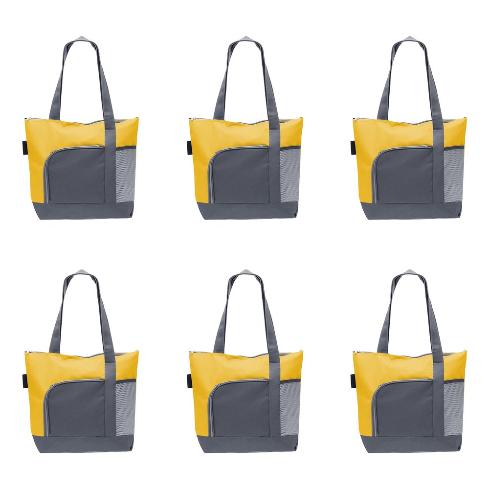 DISCOUNT PROMOS Go Getter Sport Tote Beach Bags Set of 6, Bulk Pack - Reusable, Great for Shopping, Beach, Picnic, Other Outdoor Adventure - Yellow