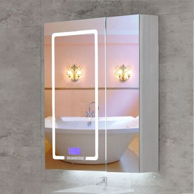 SPXMQSS Bathroom Cabinets with Mirror, LED Bathroom Cabinet with Shelves Storage Bathroom Mirror Cabinet with LED Lights with Ambient Light and HD Silver Mirror B,70 * 70 * 13cm