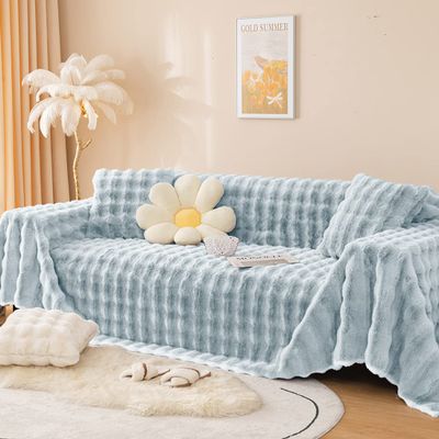 vctops Faux Fur Throw Blankets Warm Soft Shaggy Plush Couch Cover Faux Rabbit Fur Sofa Covers Fuzzy Furry Sofa Slipcover Furniture Protector for Kids Children Dog Cat (Grey,70"x118")