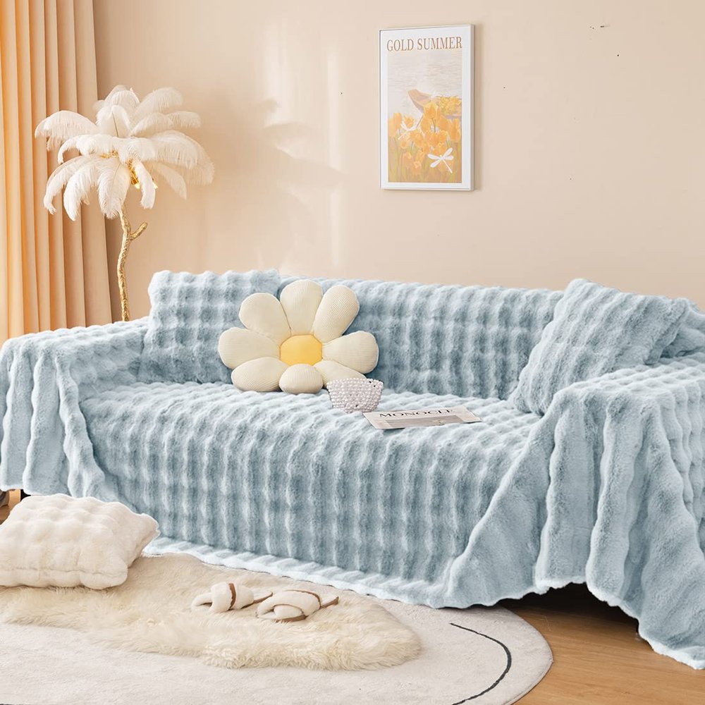 vctops Faux Fur Throw Blankets Warm Soft Shaggy Plush Couch Cover Faux Rabbit Fur Sofa Covers Fuzzy Furry Sofa Slipcover Furniture Protector for Kids Children Dog Cat (Grey,70"x118")