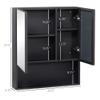 kleankin Wall-Mounted Medicine Cabinet, Bathroom Mirror Cabinet with Double Doors and Storage Shelves, Black view 3