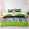 Leopard Print Kids Duvet Cover Set Twin Size,Zebra Skin Stripes Patchwork Bedding Set,Girls Boys Adults Room Decor,Abstract Animals Skin Comforter Cover,Green Stylish Quilt Cover,1 Pillowcase view 1