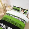 Leopard Print Kids Duvet Cover Set Twin Size,Zebra Skin Stripes Patchwork Bedding Set,Girls Boys Adults Room Decor,Abstract Animals Skin Comforter Cover,Green Stylish Quilt Cover,1 Pillowcase view 3