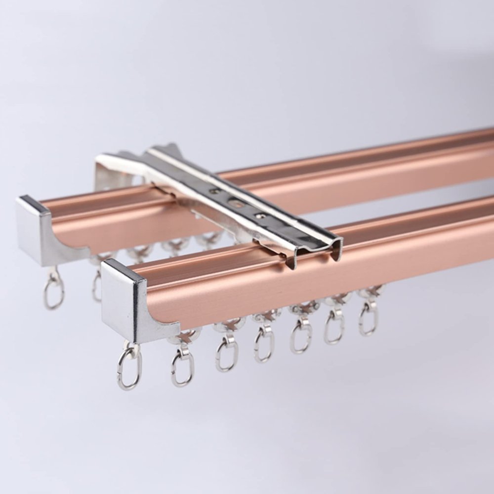 Heavy-duty Double Curtain Rod Set Ceiling Mounting, Aluminum Curtain Conjoined Double Track, Thickened Curtain Track, Load-bearing And Silent Alloy Wheel, For Curtains, Drapes, And Room Dividers ( Col